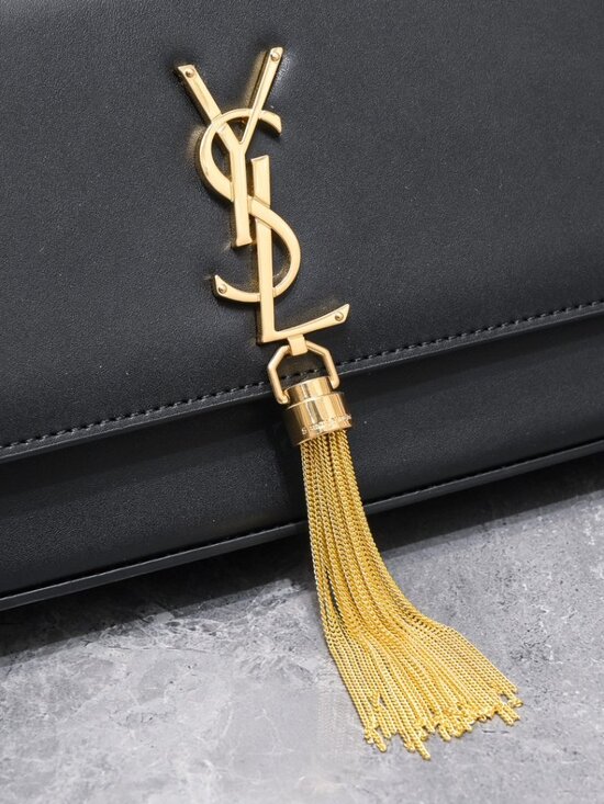 Saint Laurent Black Leather Crossbody with Gold YSL Tassel - Picture 6 of 7